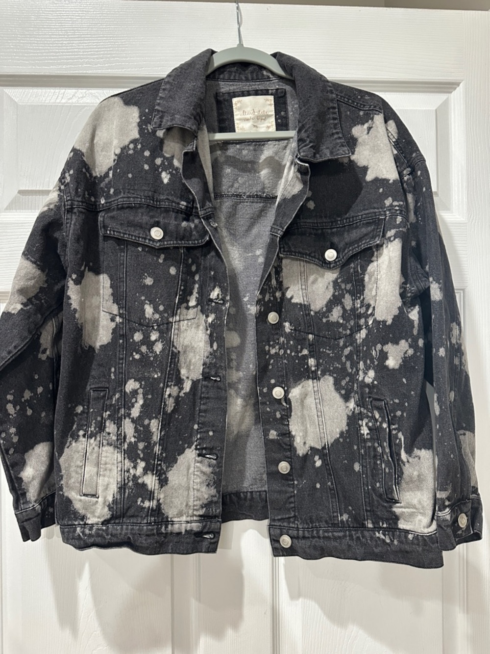 Altar'd State Black Denim Jacket with Subtle Bleach Detail